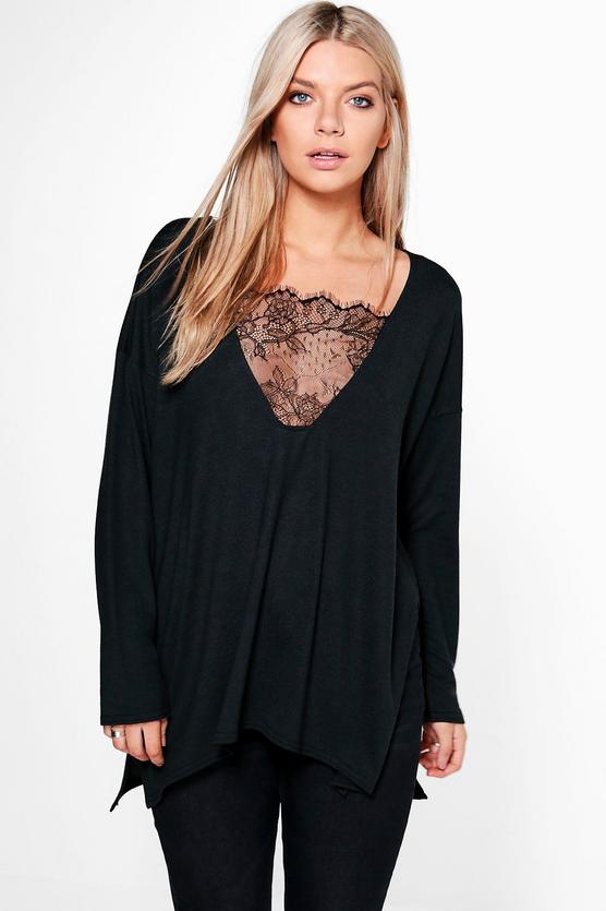 Aleesha Plunge Lace Premium Long Sleeve Top